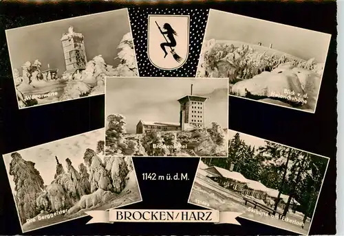 AK / Ansichtskarte 73906433 Brocken_Harz Wetterwarte Blick von der Heinrichshoehe Die Berggeister Brockenhotel Skihuette am Eckerloch