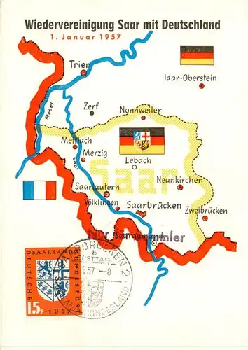 AK / Ansichtskarte 73906441 Grenze_Douane_Zoll_Frontiere Wiedervereinigung Saar mit Deutschland 