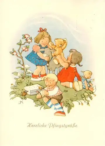 AK / Ansichtskarte  Pfingsten_Pentecost_Pentecote Gruesse Kinder Teddy Esel