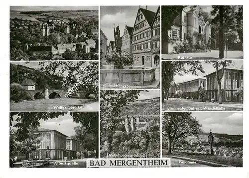 AK / Ansichtskarte  Bad_Mergentheim Wolfgangbruecke Albertquelle Milchlingsbrunnen Deutschordens Schloss Kurhaus Brunnentempel mit Wandelhalle Panorama