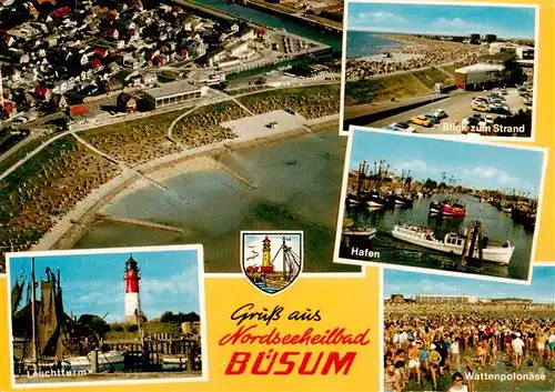 AK / Ansichtskarte 73906523 Buesum_Nordseebad Fliegeraufnahme Strand Leuchtturm Hafen Wattenpolonaise