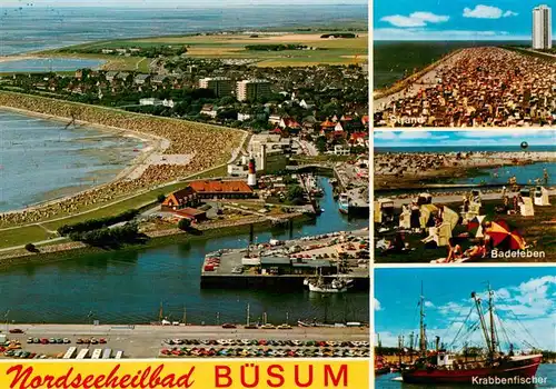 AK / Ansichtskarte  Buesum_Nordseebad Fliegeraufnahme Strand Badeleben Krabbenfischer