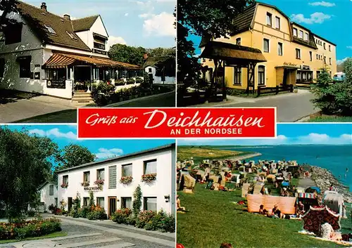 AK / Ansichtskarte 73906539 Deichhausen_Buesum_Nordseebad Restaurant Hotels Strandpartie