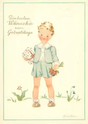 AK / Ansichtskarte 73906596 Haecker_Kuenstlerkarte Wuensche Geburtstag Kind Bluemen 