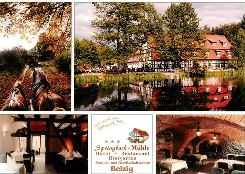AK / Ansichtskarte 73906687 Belzig_Bad Springbachmuehle Hotel Restaurant Biergarten Pferdekutschen