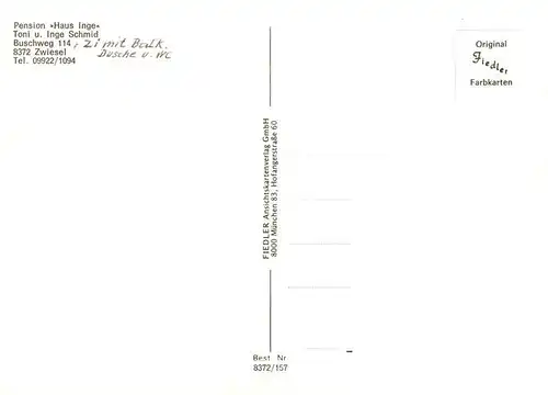 AK / Ansichtskarte  Zwiesel__Niederbayern Pension Haus Inge Gastraeume