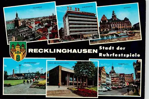 AK / Ansichtskarte 73906759 Recklinghausen__Westfalen Teilansicht Europarkhotel Rathaus Hauptbahnhof Haus der Ruhrfestspiele Marktplatz