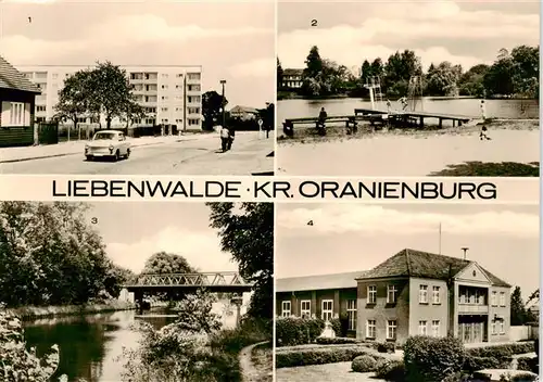 AK / Ansichtskarte 73906763 Liebenwalde Zehdenicker Strasse Freibad Muehlensee Vosskanal mit Strassenbruecke Kulturhaus des VEB Oranienburg