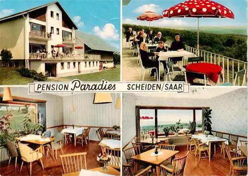 AK / Ansichtskarte 73906772 Scheiden Pension Paradies Terrasse Gastraeume