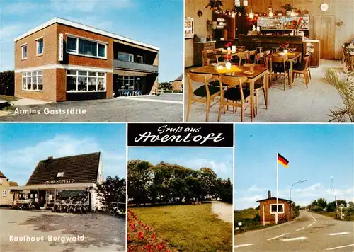 AK / Ansichtskarte 73906792 Aventoft_Schleswig-Holstein Armins Gaststaette Gastraum Kaufhaus Burgwald Strassenpartie