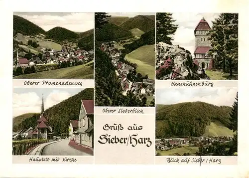 AK / Ansichtskarte 73906814 Sieber_Herzberg_am_Harz Oberer Promenadenweg Oberer Sieberblick Hanskuehnenburg Hauptstr mit Kirche Blick auf Sieber