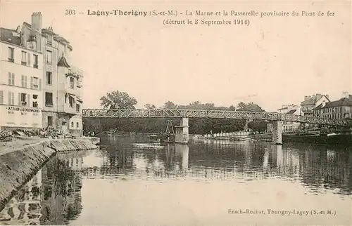 AK / Ansichtskarte  Lagny-Thorigny_77 La Marne et la Passerelle provisoire du Pont de fer