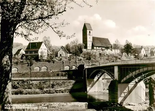 AK / Ansichtskarte 73907066 Plochingen_Neckar Neckarbruecke mit Ev Kirche