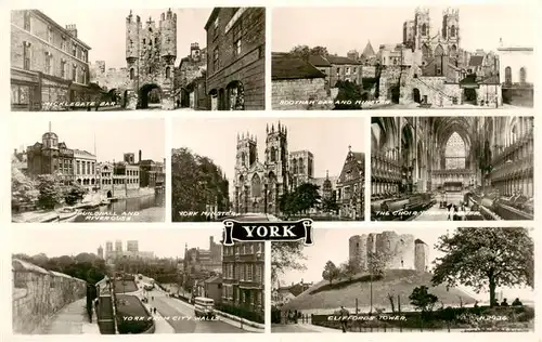 AK / Ansichtskarte 73907325 York__UK Mickelgate Bar Guildmall and Riverouse York from City Walls Bootham Bar and Minster The Coir Clifford Tower