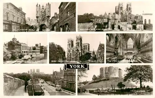 AK / Ansichtskarte  York__UK Mickelgate Bar Guildmall and Riverouse York from City Walls Bootham Bar and Minster The Coir Clifford Tower