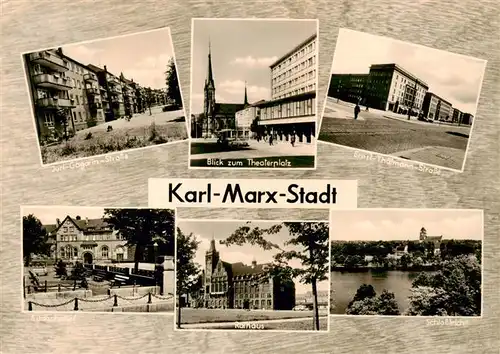 AK / Ansichtskarte 73907519 Karl-Marx-Stadt Juri Gagarin Strasse Theaterplatz Ernst Thaelmann Strasse Rathaus Suedbahnhof Schlossteich