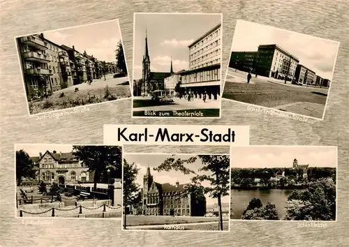 AK / Ansichtskarte  Karl-Marx-Stadt Juri Gagarin Strasse Theaterplatz Ernst Thaelmann Strasse Rathaus Suedbahnhof Schlossteich