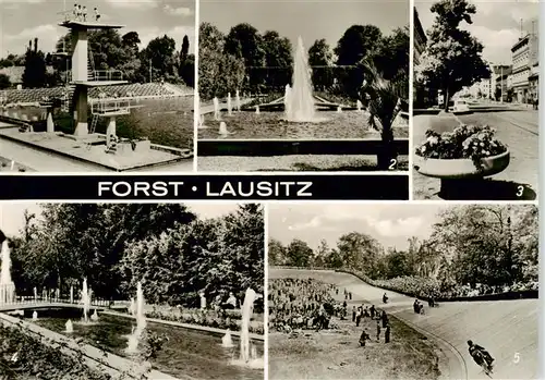 AK / Ansichtskarte  Forst_Lausitz Schwimmbad Rosengarten Strasse des Friedens Radrennbahn