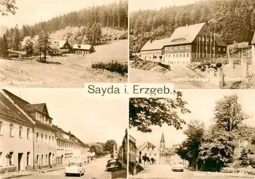 AK / Ansichtskarte  Sayda Panorama Mortelgrund Jugendherberge Ilja Ehrenburg Ernst-Thaelmann-Strasse