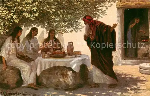 AK / Ansichtskarte  Bibel_Bible_Christliches_Christianity_Religion Die heilige Schrieft Ibraham und die drei Engeln