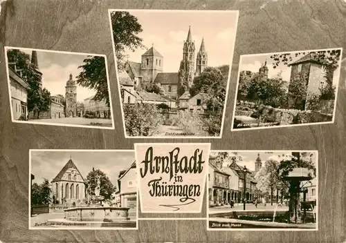 AK / Ansichtskarte 73907754 Arnstadt_Ilm Riedtor Bach Kirche mit Hopfenbrunnen Liebfrauenkirche An der alten Stadtmauer Markt Brunnen