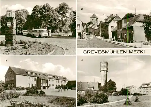 AK / Ansichtskarte  Grevesmuehlen Busbahnhof Aug Bebel Strasse Peter Goering Oberschule Wasserturm