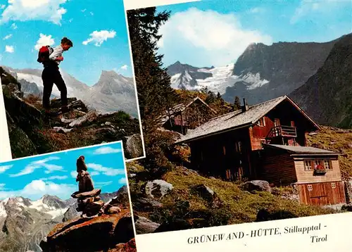 AK / Ansichtskarte 73907782 Stillup_Stilluptal_Mayrhofen_Zillertal_AT Gruenewand-Huette Berghuette in den Zillertaler Alpen Gletscher Bergwanderer