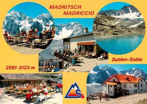 AK / Ansichtskarte 73907783 Sulden_Solda_Trentino-Alto-Adige_IT Naturpark Cevedale Ortlergbiet Ski- und Wandergebiet Madritsch Bergrestaurant Sonnenterrasse Bergsee