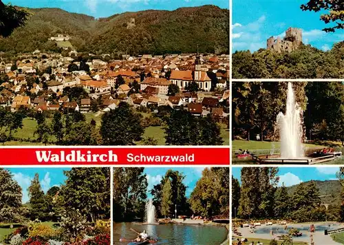 AK / Ansichtskarte 73907826 Waldkirch_Breisgau Panorama Burg Fontaene Park Gondelteich Schwimmbad