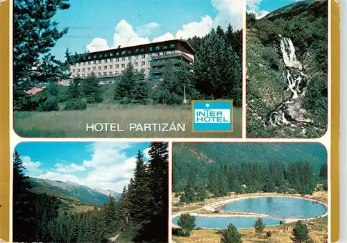 AK / Ansichtskarte 73907840 Nizke_Tatry_Slovakia Hotel Partizan Vajskovska dolina Pohlad na hlavny hreben z Palenice Kupalisko pod hotelom