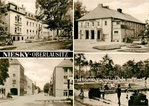 AK / Ansichtskarte  Niesky_Oberlausitz_Sachsen Krankenhaus Schauburg Lichtspiele Neubauten an der Karl Marx Strasse Bad