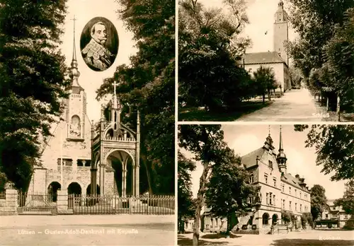 AK / Ansichtskarte 73907919 Luetzen_Sachsen-Anhalt Gustav Adolf Denkmal mit Kapelle Schloss Rathaus