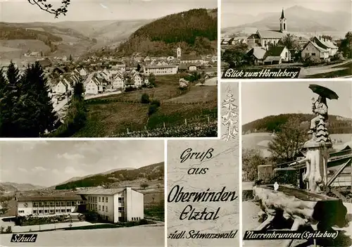 AK / Ansichtskarte 73907976 Oberwinden_Elztal Panorama Blick zum Hoernleberg Schule Narrenbrunnen Spitzbue