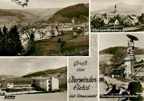 AK / Ansichtskarte  Oberwinden_Elztal Panorama Blick zum Hoernleberg Schule Narrenbrunnen Spitzbue