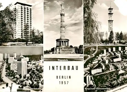 AK / Ansichtskarte  Berlin Hochhaus im Hansaviertel Siegessaeule Kaiser Friedrich Gedaechtniskirche Hansaviertel Fliegeraufnahme