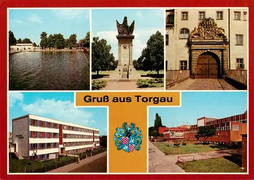 AK / Ansichtskarte  Torgau Strandbad Denkmal der Begegnung Schloss Hartenfels Friedrich Wolf Oberschule Volksschwimmhalle