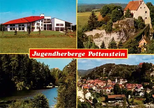 AK / Ansichtskarte  Pottenstein_Oberfranken Jugendherberge Burgruine Gondelteich Panorama