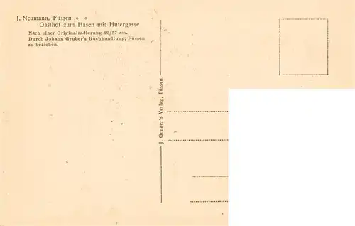 AK / Ansichtskarte 73908130 Fuessen_Allgaeu Gasthof zum Hasen mit Hutergasse nach Originalradierung J. Neumann Kuenstlerkarte
