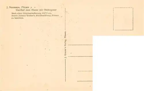 AK / Ansichtskarte  Fuessen_Allgaeu Gasthof zum Hasen mit Hutergasse nach Originalradierung J. Neumann Kuenstlerkarte