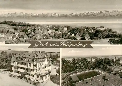 AK / Ansichtskarte  Heiligenberg_Baden Panorama mit Alpenblick Kaufmanns-Erholungsheim Haus Hohenstein Luftaufnahme Freibad