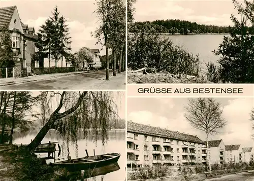 AK / Ansichtskarte  Bestensee Teilansichten Uferpartie am See Ruderboot