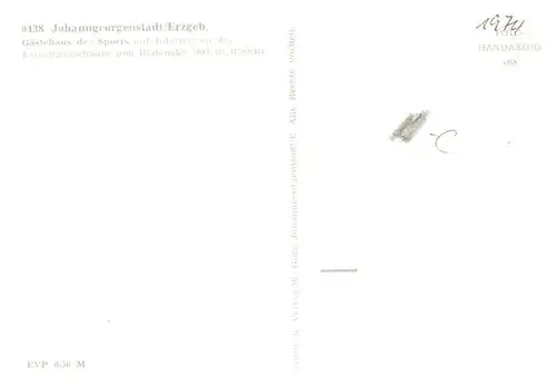AK / Ansichtskarte  Johanngeorgenstadt Gaestehaus des Sports Internat an der Erzgebirgsschanze und Blatensky Handabzug