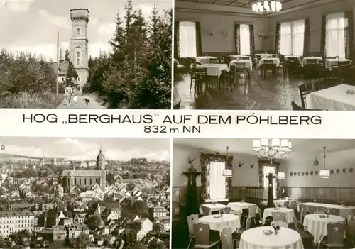 AK / Ansichtskarte 73908294 Annaberg_-Buchholz_Erzgebirge HOG Berghaus auf dem Poehlberg Gastraum Aussichtsturm Stadtpanorama