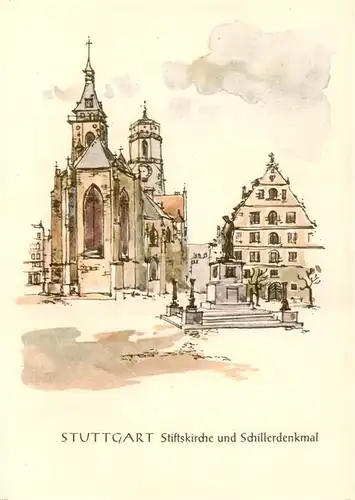 AK / Ansichtskarte  Stuttgart Stiftskirche und Schillerdenkmal