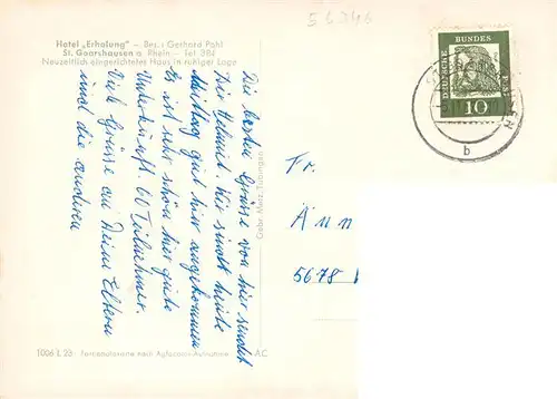 AK / Ansichtskarte  St_Goarshausen_Rhein Hotel Erholung