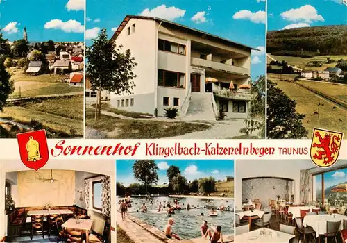 AK / Ansichtskarte 73908635 Katzenelnbogen Gasthof Sonnenhof Klingelbach Gastraeume Schwimmbad Panorama