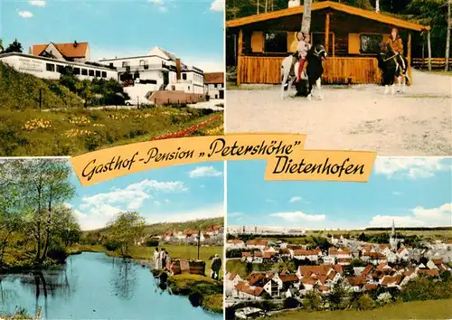 AK / Ansichtskarte 73908643 Dietenhofen_Mittelfranken Gasthof Petershoehe Ponyreiten Flusspartie Ortsansicht