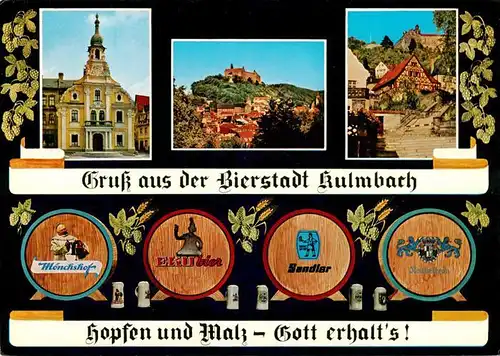 AK / Ansichtskarte 73908688 Kulmbach Bierstadt Rathaus Burg Fachwerkhaus Bierfaesser