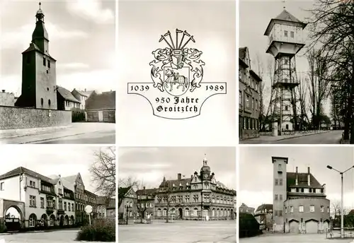 AK / Ansichtskarte  Groitzsch_Borna Stadtturm Wasserturm Hotel Weisses Ross Rathaus Geraetehaus der FFW