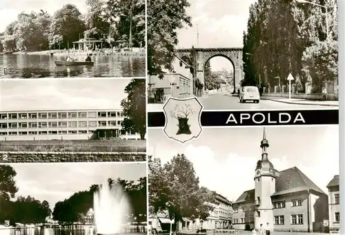 AK / Ansichtskarte  Apolda Lohteich Polytechn Oberschule Leuchtfontaene im Lohteich Viadukt